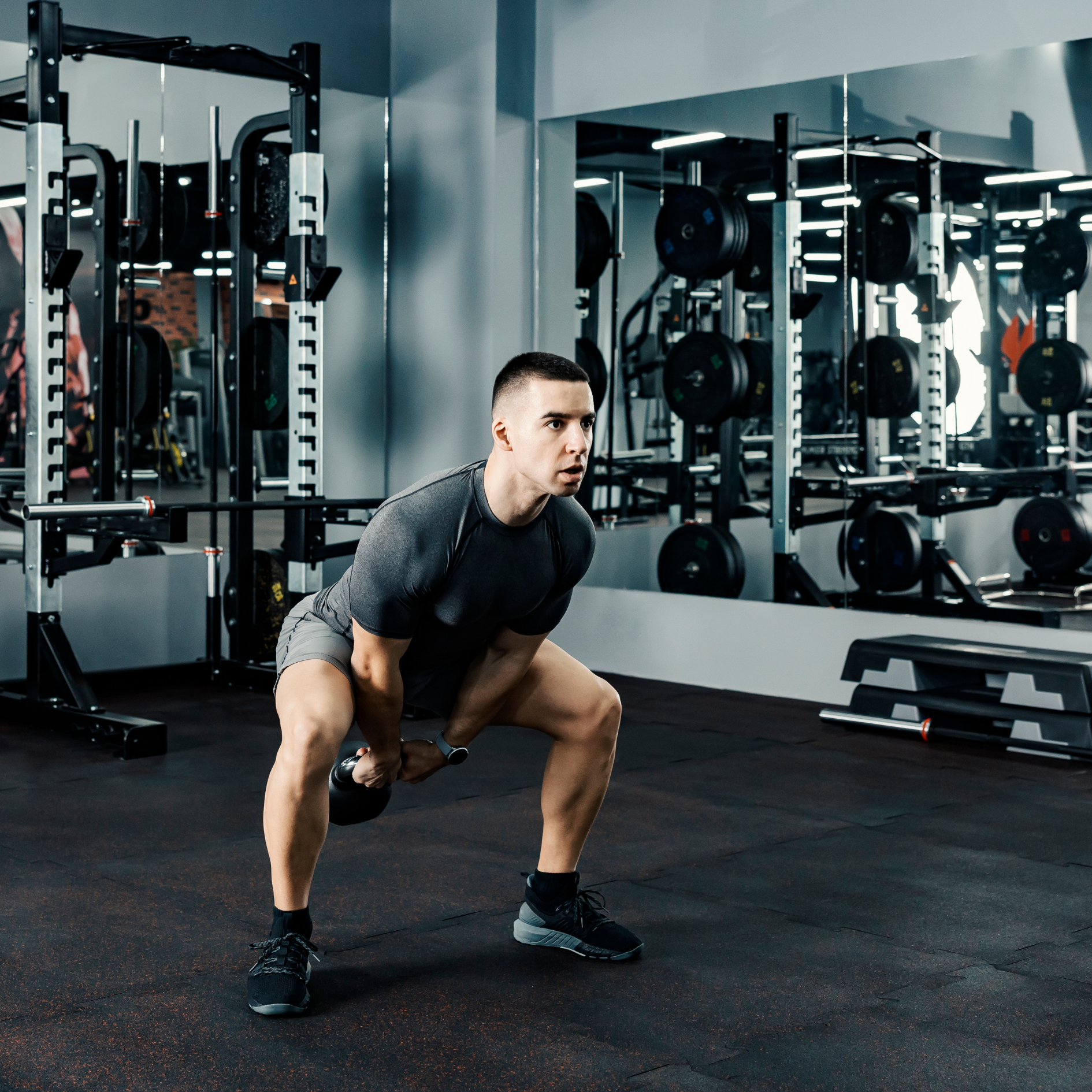 young athlete doing kettlebell swings